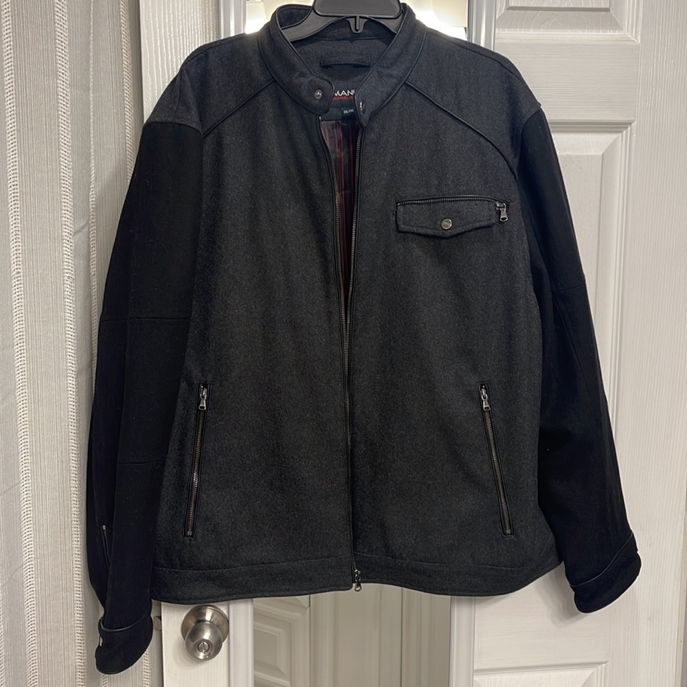 Emanuel Ungaro Grey & Black Wool Blend Bomber Jacket szXXL